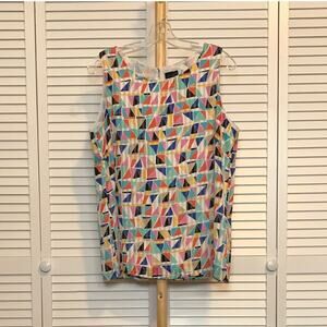 Rafaella High Neck Geometric Sleeveless Lined Blouse L